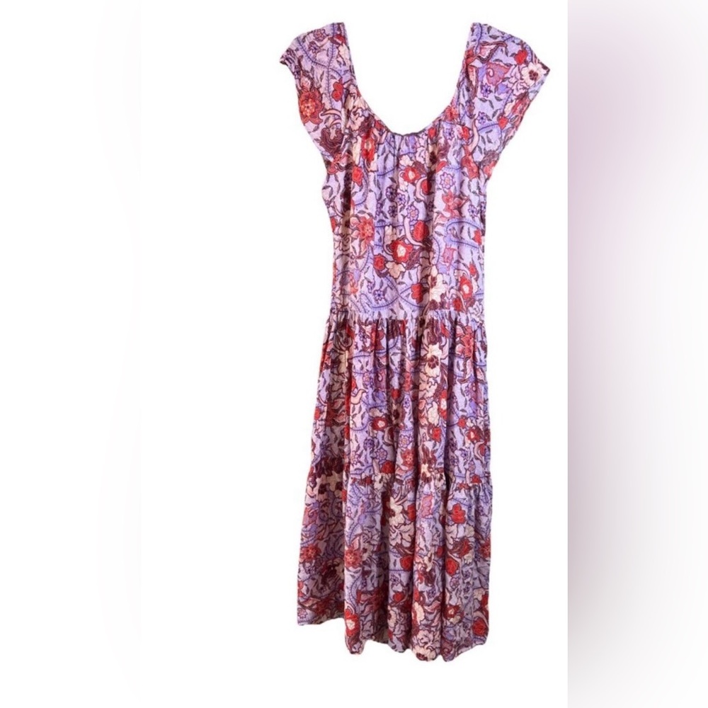 Knox Rose Lavender Floral Tiered Dress with Red Accents